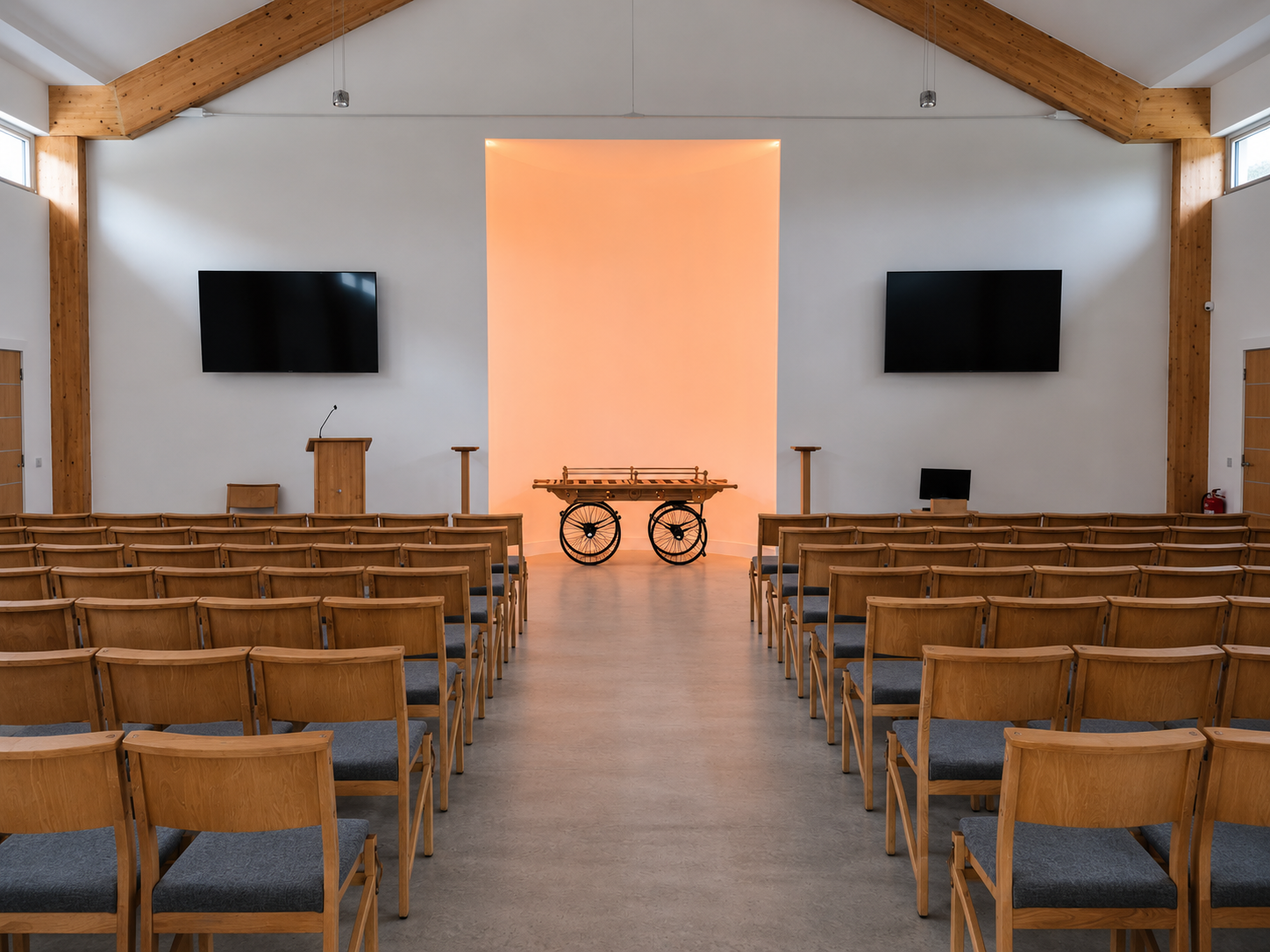 Baldarroch ceremony hall with warm orange lighting