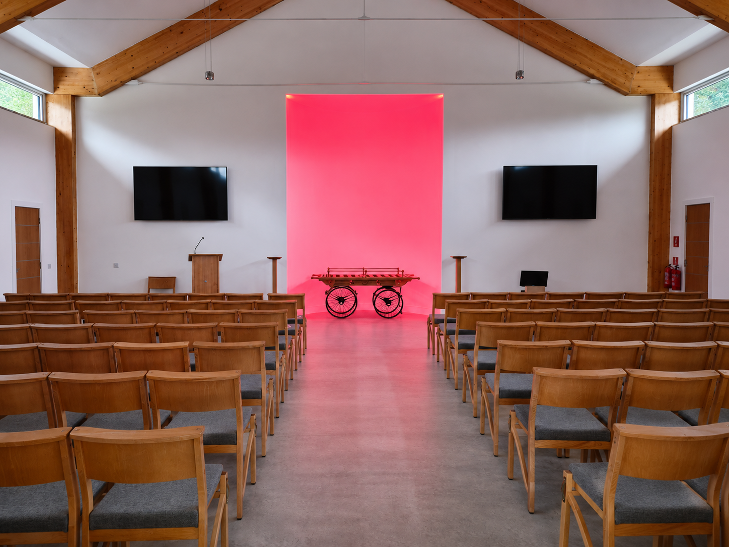 Baldarroch ceremony hall with pink lighting